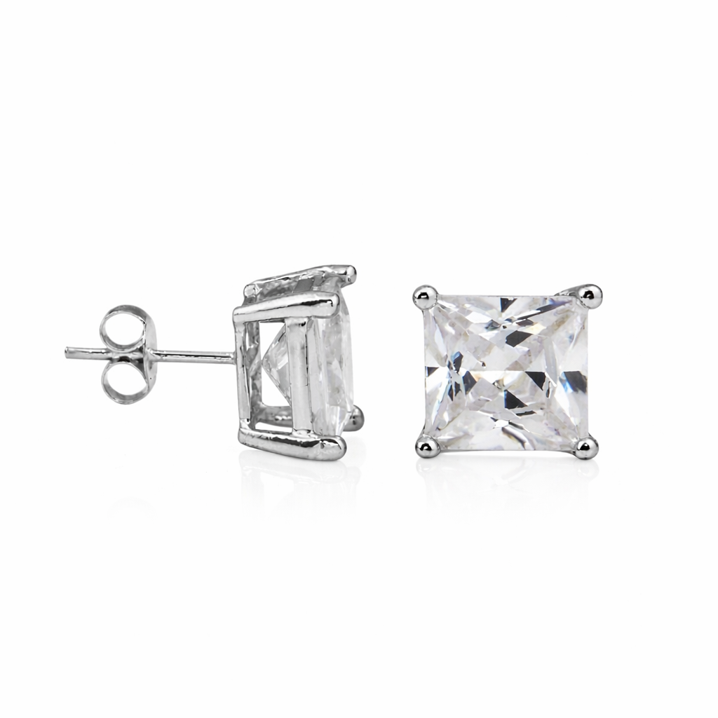 925 Sterling Silver CZ Square Studs