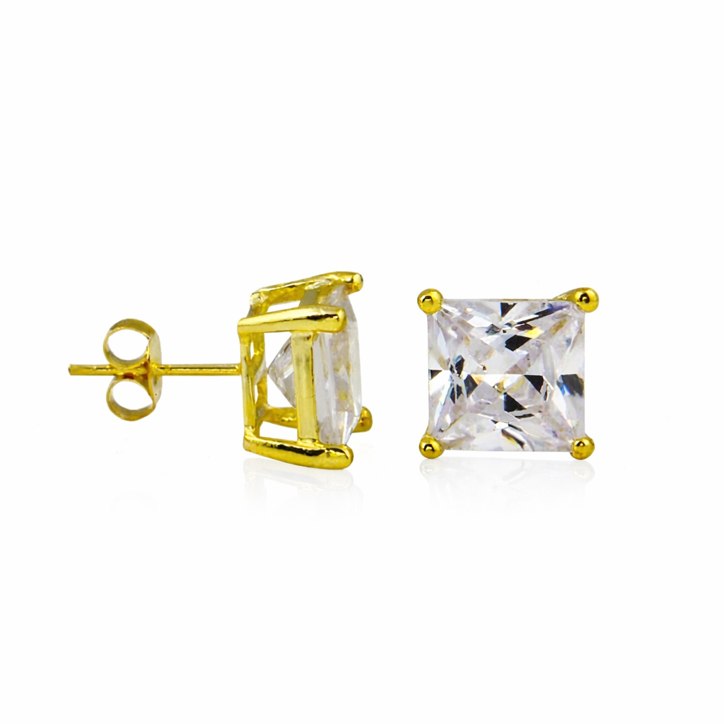 925 Sterling Silver Gold Square Studs