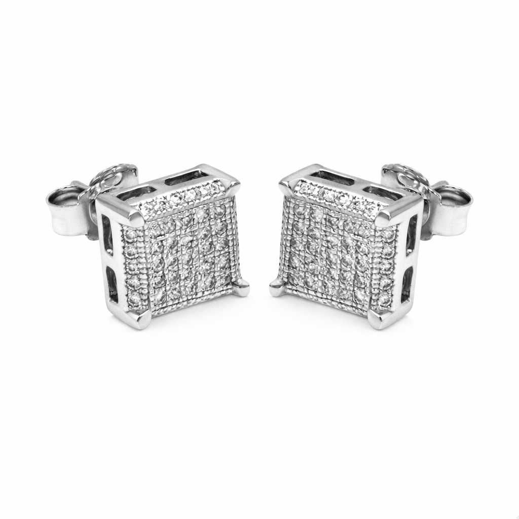 Micro Pave Square Sterling Silver Studs