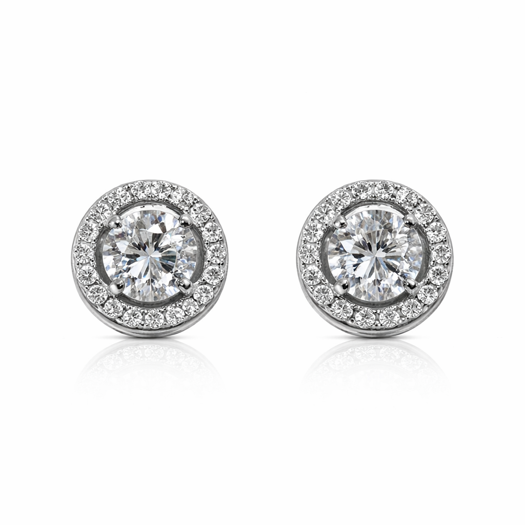 Round Cluster Sterling Silver Earrings