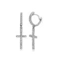 Silver Hanging CZ Cross Huggie Hoop Earrings