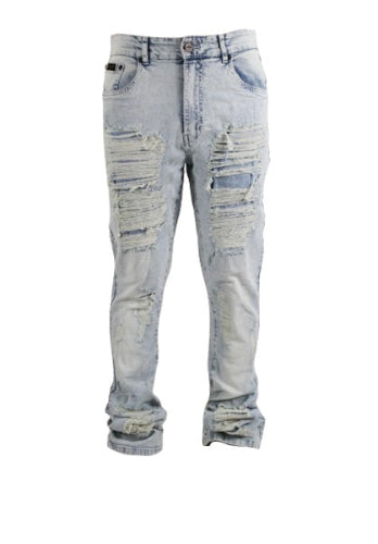 Denim Distressed Stacked Pants