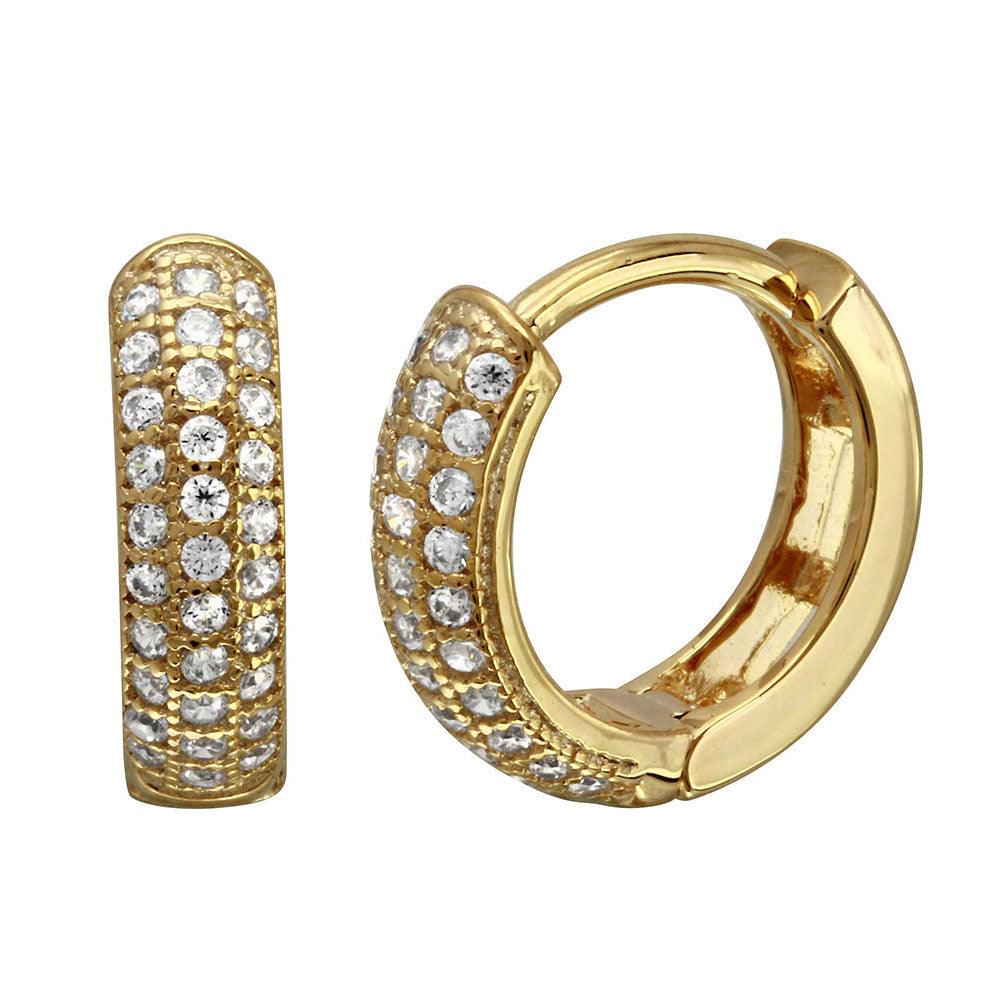 Gold Plated Sterling Silver CZ Huggie Hoop Earrings