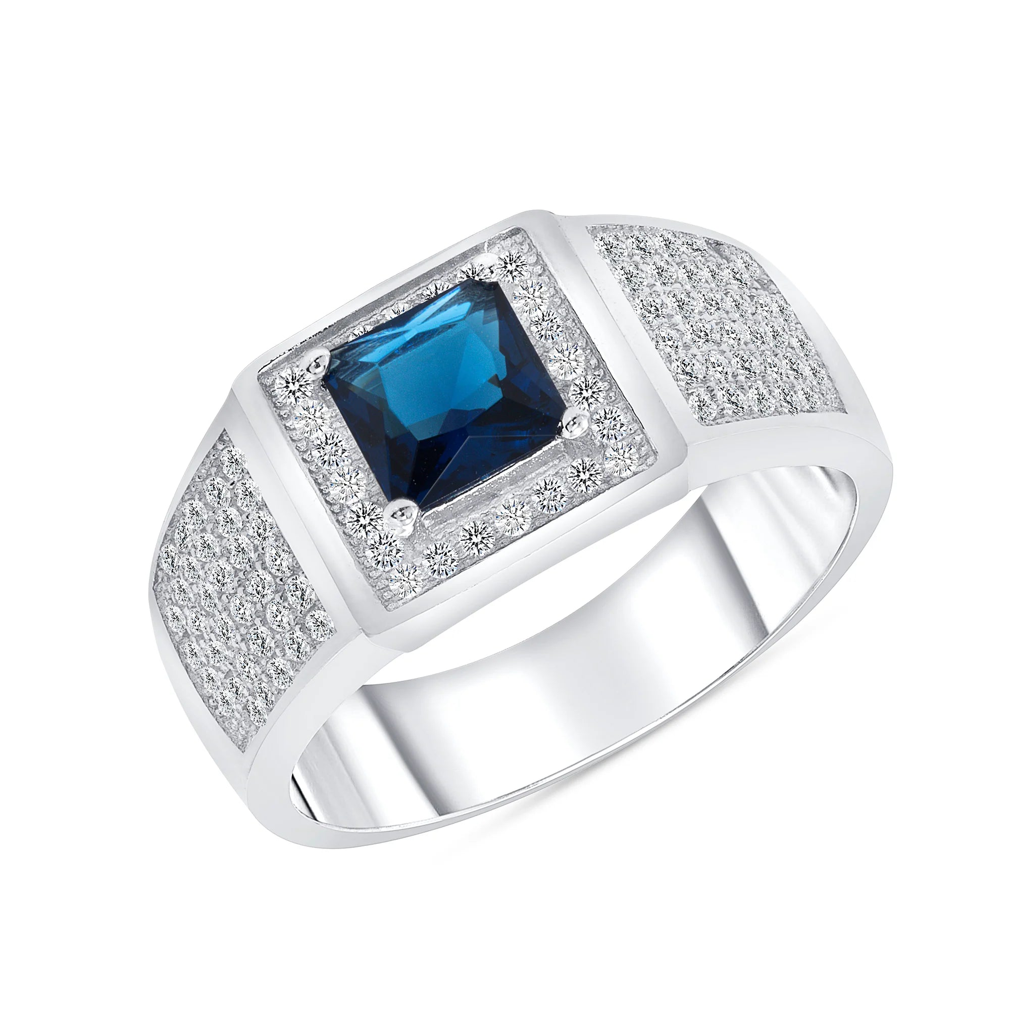 Blue Cubic Zirconia Square Silver
