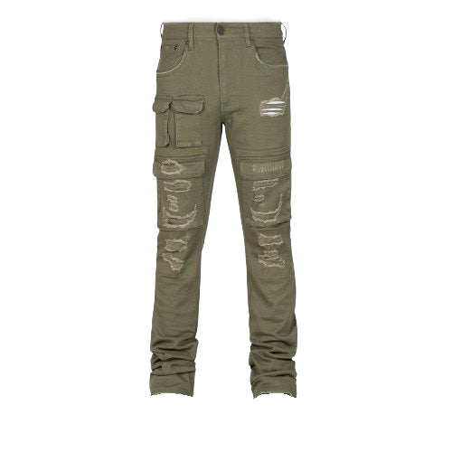 Cargo Stacked Distressed Pants