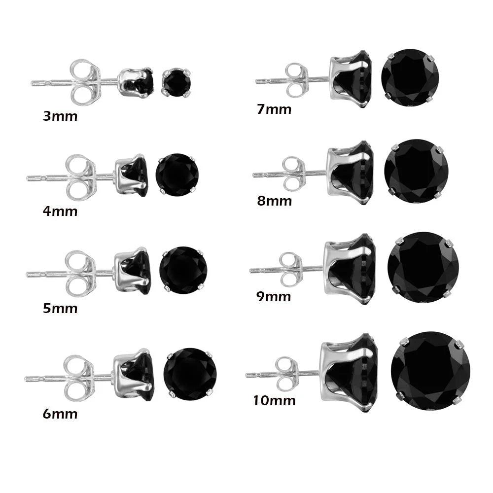 Black Round Diamond  Sterling Silver Studs