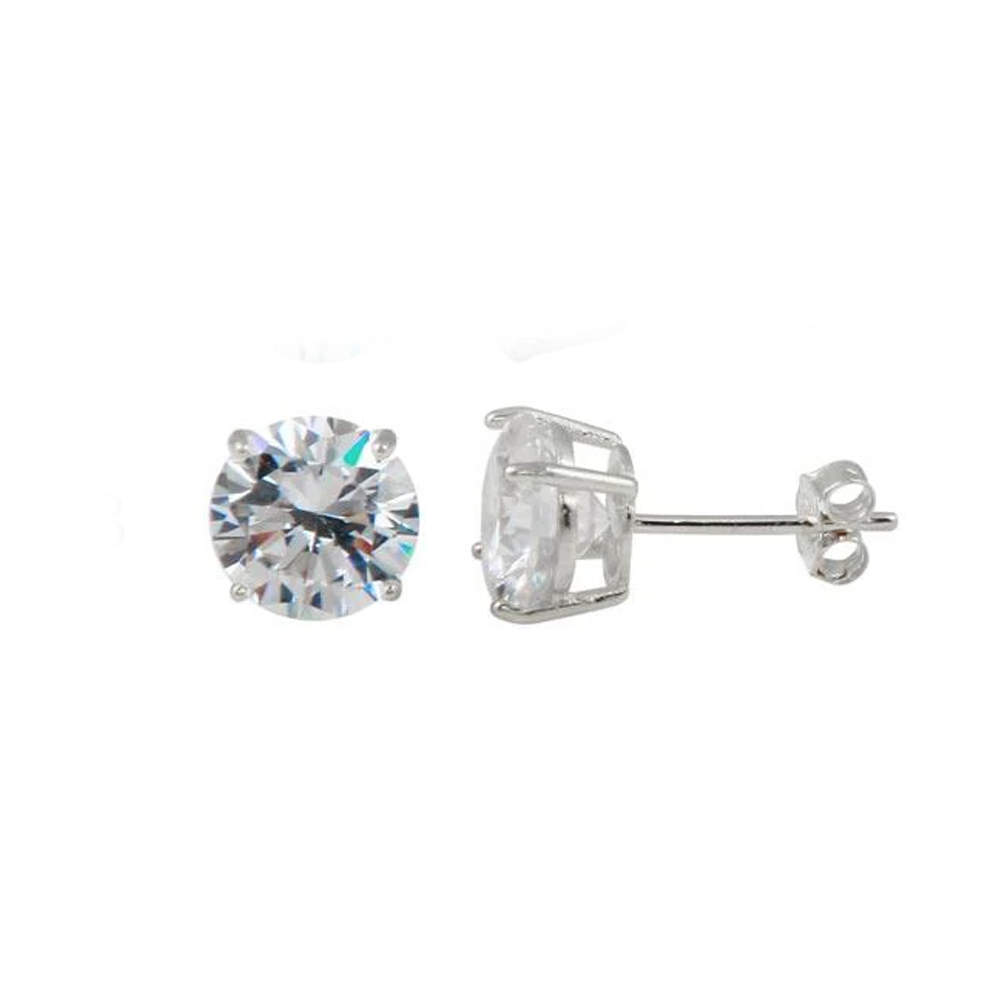 Round Diamond Sterling Silver Studs