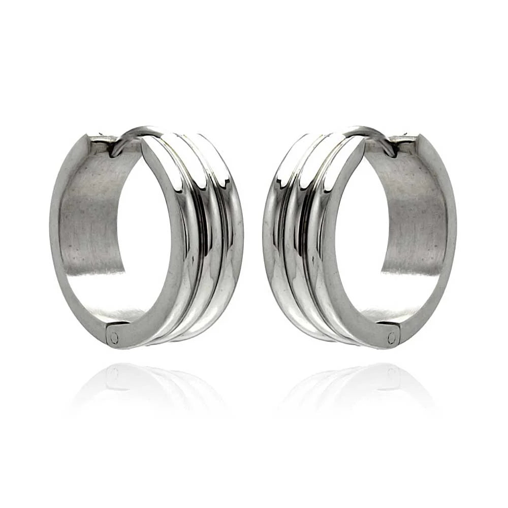 Mens Ribbed Stainless Steel Hoops