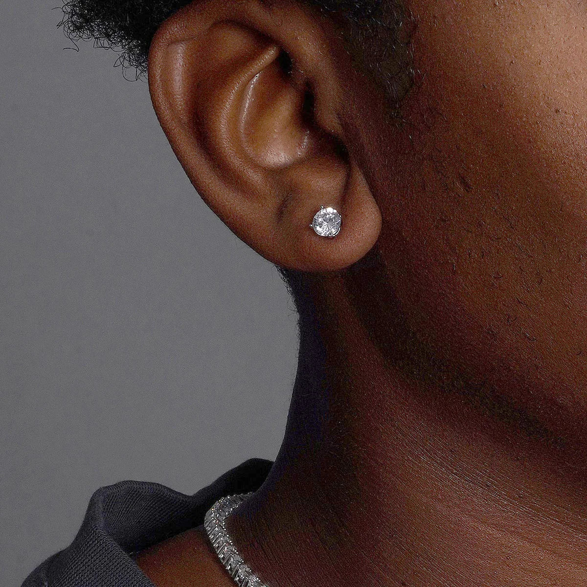 Round Diamond Sterling Silver Studs