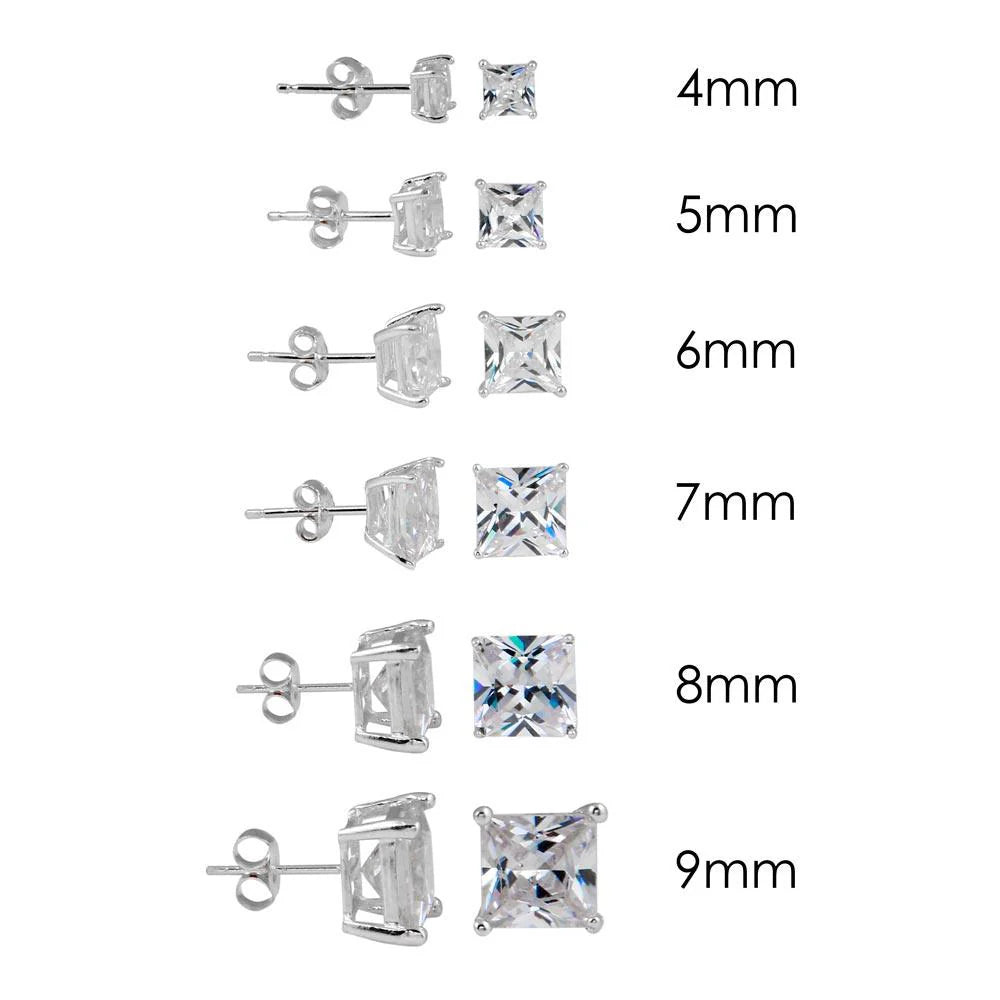 925 Sterling Silver CZ Square Studs