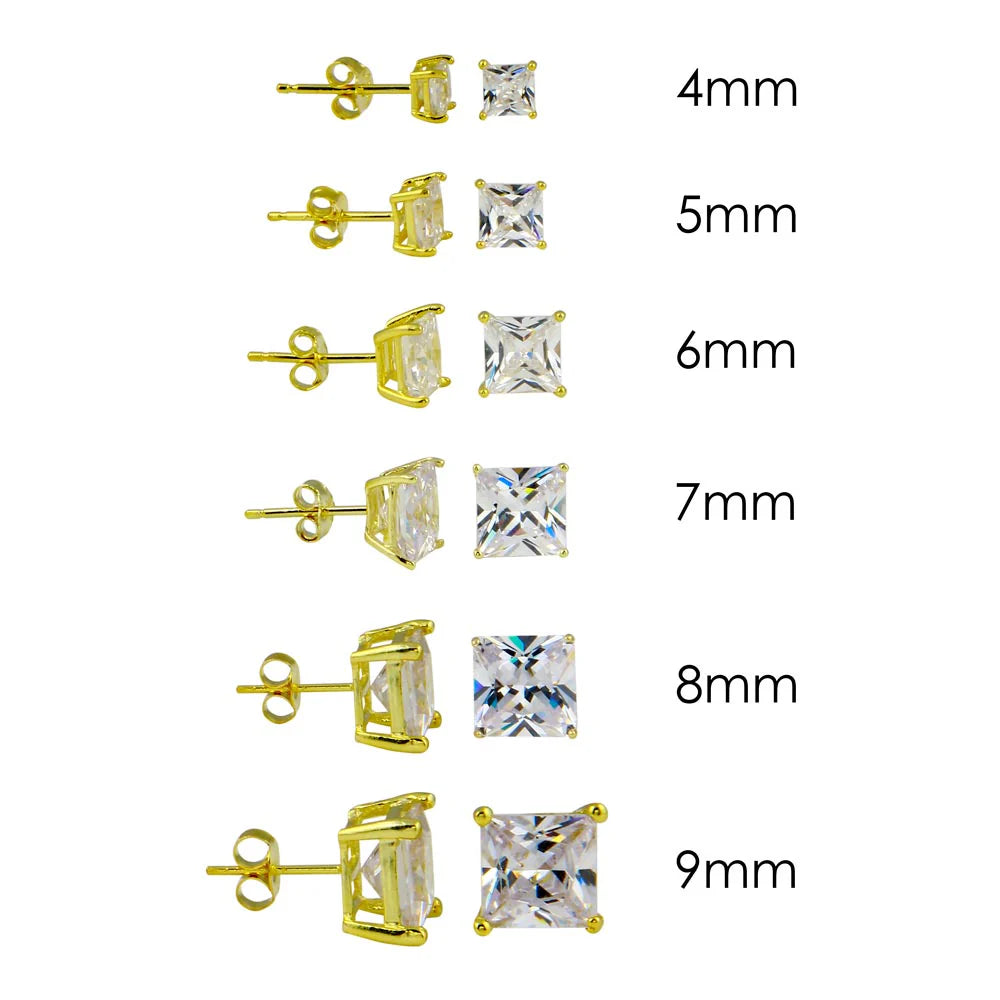 925 Sterling Silver Gold Square Studs