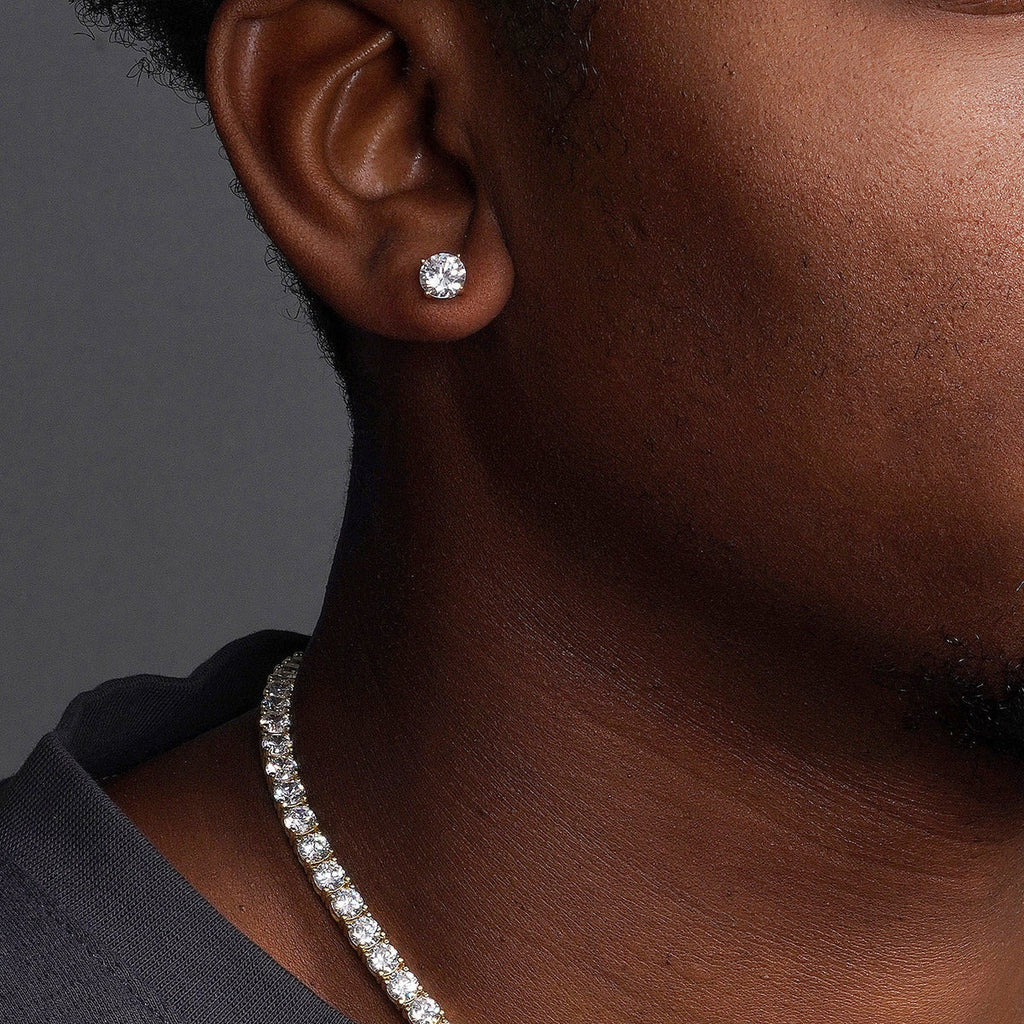 Gold Round Diamond Sterling Silver Studs