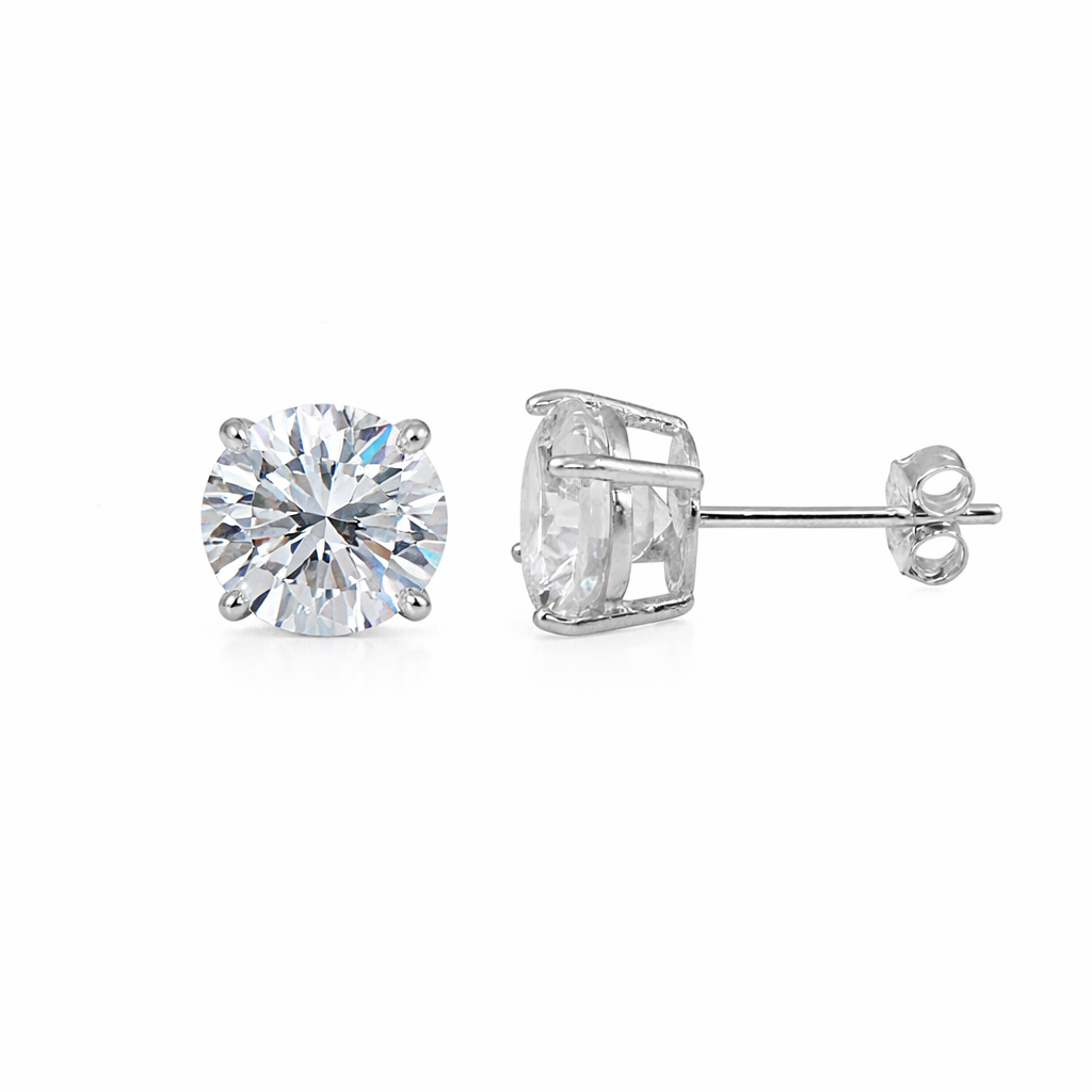 Round Diamond Sterling Silver Studs
