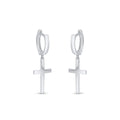 Cross Huggie Mens Silver Hoops