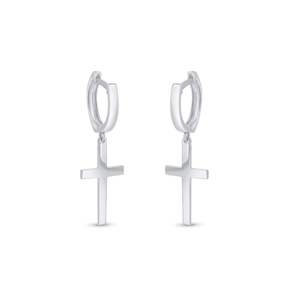 Cross Huggie Mens Silver Hoops