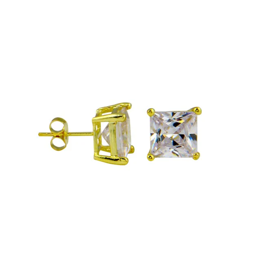 925 Sterling Silver Gold Square Studs