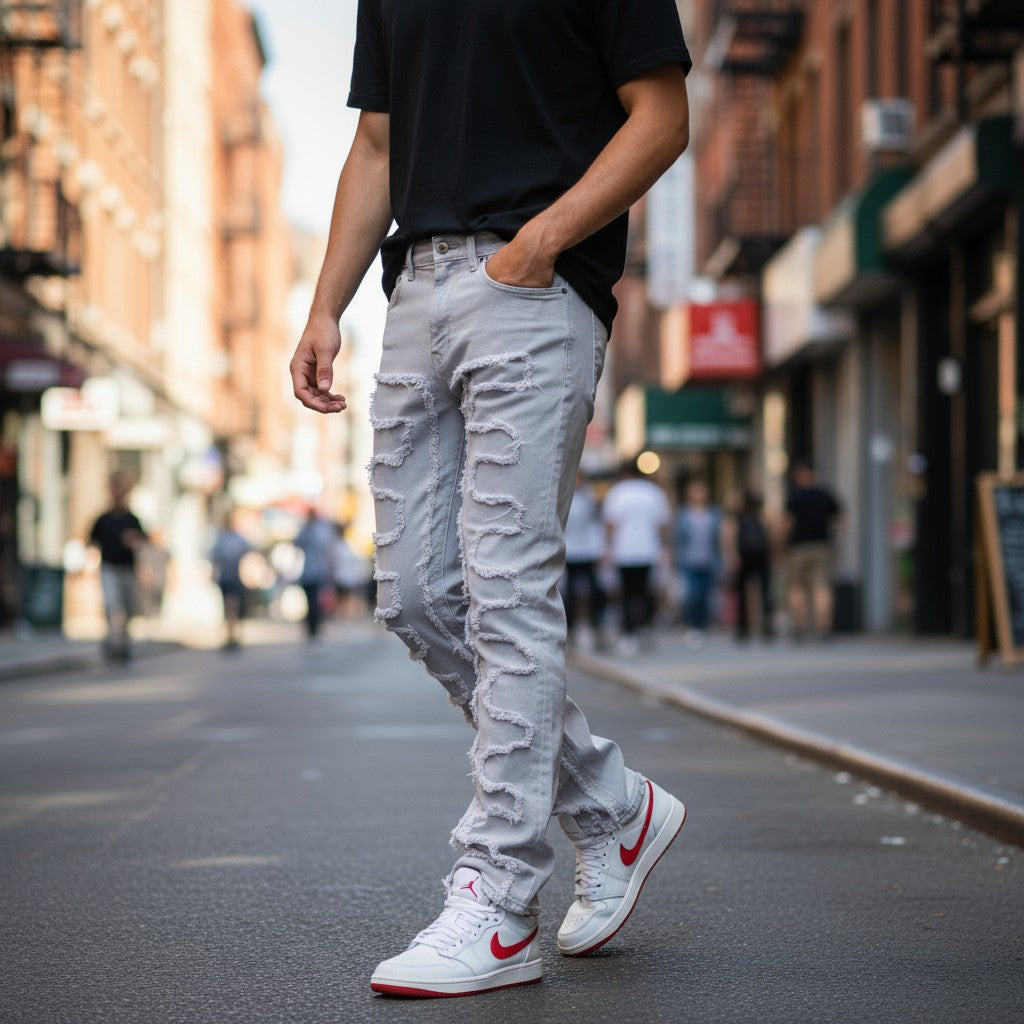 Stacked Distressed Mens Pants