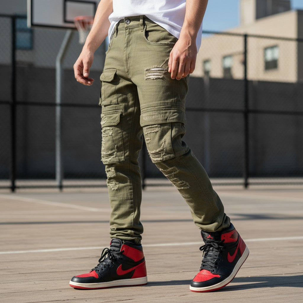 Cargo Stacked Distressed Pants