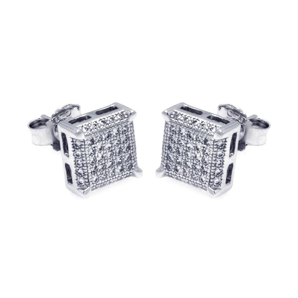 Micro Pave Square Sterling Silver Studs