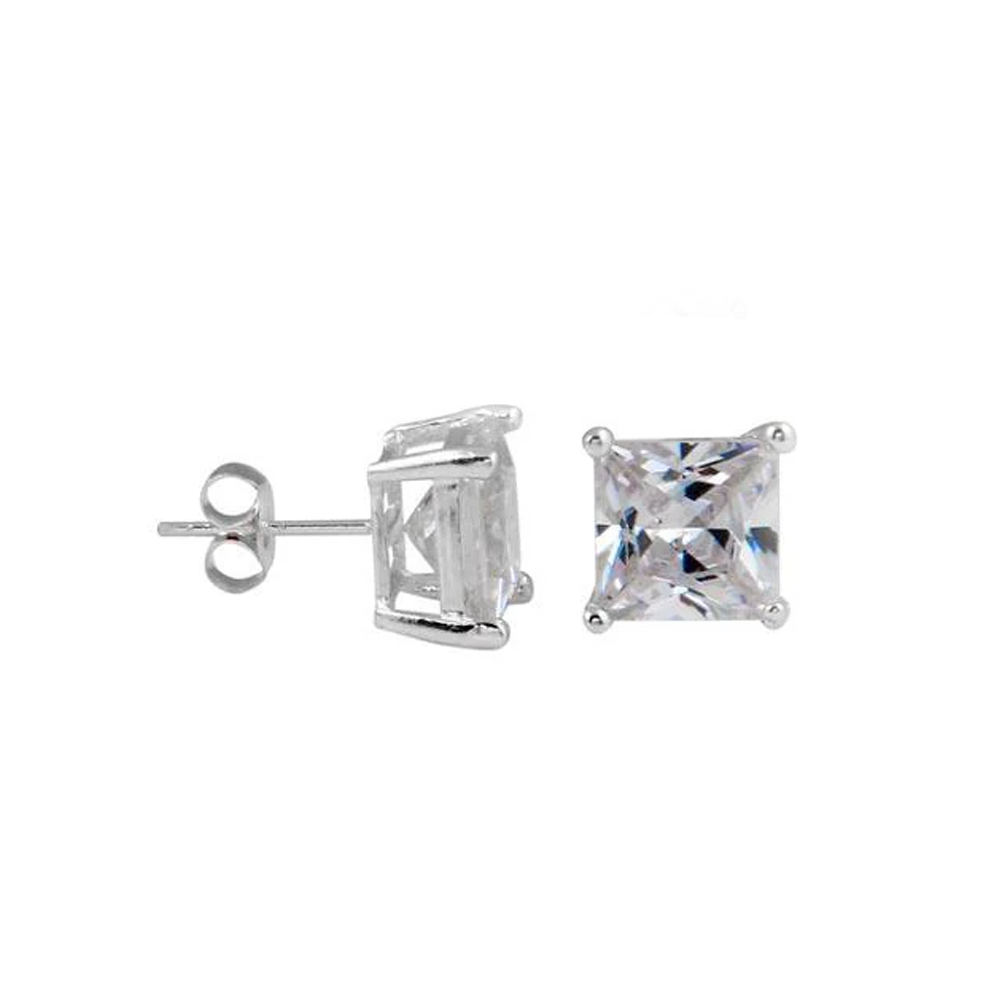 925 Sterling Silver CZ Square Studs