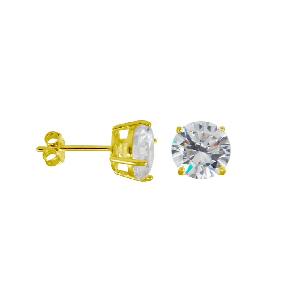 Gold Round Diamond Sterling Silver Studs